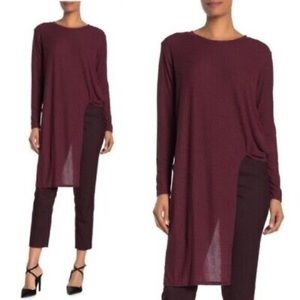 ASTR The Label Burgundy Ribbed Asymmetrical Wrap Sweater XL
